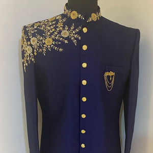 NEW--LATEST & BEAUTIFUL--EMBROIDERY on SHERWANI on SILK FABRIC & ALSO MATCHING SHOE WITH DRESS for PARTY-WEAR/WEDDING @ 2023 - Product Image 1