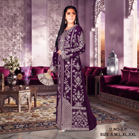 Robe Kaftan Farasha en Modal Brodé Lavande de Luxe |   Abaya Maxi Modeste Élégante et Respirante de Style Dubaï pour Femmes