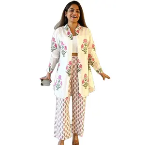 Gulabi Pappel-Koord-Set Freizeitkleid für Damen abgeschlossener Nacken Baumwollkleid für Damen vom indischen Hersteller und Exporteur