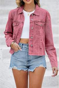 แจ็กเก็ตผ้ายีนส์ระบายอากาศได้ดีสำหรับผู้หญิงเสื้อแจ็คเก็ตผ้าฝ้ายถักผ้ายีนส์ผ้าแคนวาส์ - Product Image 4