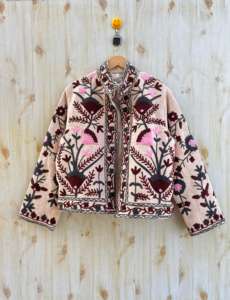 Hecho a mano Vintage corto algodón Sari Kantha abrigo doble botonadura cierre bordado Suzani Patchwork estampado patrón transpirable - Product Image 6