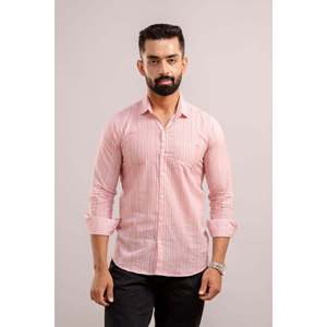 Chemise en coton rayée rose pour homme, manches longues, col montant, coupe ample, taille XL, saison automne-été-printemps, imprimé numérique, flanelle - Product Image 4