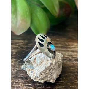 Navajo Handcrafted <b>Blue</b> <b>Opal</b> Sterling Silver Bear Claw <b>Ring</b> Size 6.25 - Product Image 3