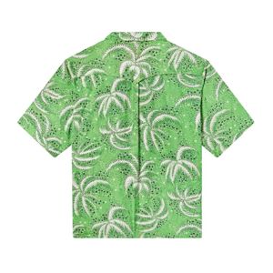 Green Palm Fronds Shirt and Swim <b>Trunks</b> Set with Relaxed Fit <b>Vintage</b> Print Mesh Ventilation Ideal for Beach or Summer Outings - Product Image 3