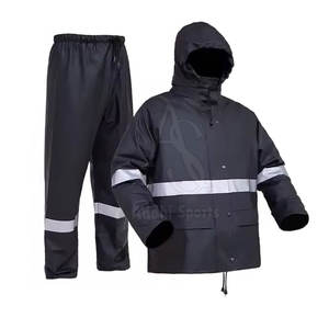 Traje de lluvia impermeable Unisex con tiras reflectantes Puños elásticos Cuello con capucha Cierre de cremallera para actividades al aire libre de seguridad - Product Image 2