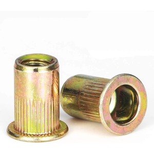 Écrous à riveter à corps moleté à droite en acier au carbone zingué classe 8.8 à tête plate pour projets de bricolage, réparations automobiles et usage industriel - Product Image 1