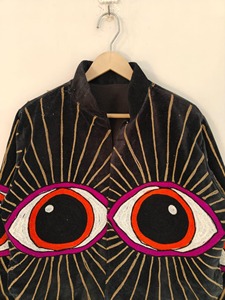 Chaqueta de Terciopelo Negro con Bordado de Ojos, Cuello Mandarín, Manga Farol Tres Cuartos, Estilo Y2K, Ropa de Abrigo Otoñal para Adultos - Product Image 5