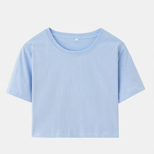 เสื้อครอปท็อปผู้หญิง สีพื้นเรียบ คุณภาพสูง เสื้อครอปท็อปแขนสั้น คอกลม พร้อมโลโก้สั่งทำ - Product Image 2