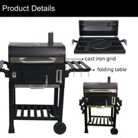 Barbecue fumoir américain en acier robuste avec revêtement en poudre, grille en fonte, chariot et design pliable pour utilisation en jardin