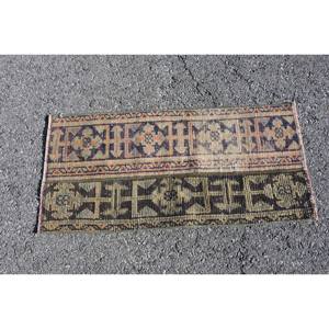 Vintage Turkish Wool <b>Rug</b> Classic Beige <b>Black</b> Patchwork Rectangle Design Handmade 150cm X 310cm Living Room Carpet Latex Backing - Product Image 3