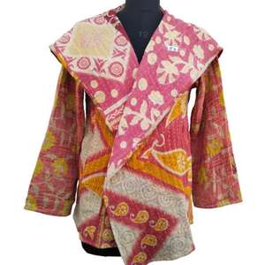 Kimono corto Vintage Kantha manga completa 100% algodón indio mujer ecológico transpirable acolchado Reversible hecho a mano Rajasthan - Product Image 1