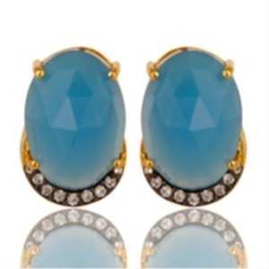 Pendientes de GEMA de Calcedonia azul claro, Plata de Ley 925, forma ovalada, novedad - Product Image 1