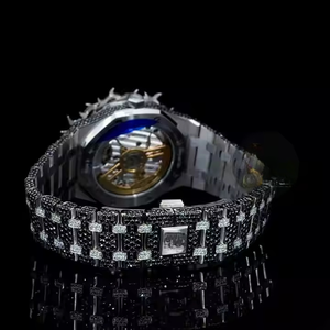 Montre analogique à quartz en acier inoxydable de luxe pour homme, 41 mm, logo personnalisé, style sport, hip-hop, mouvement Miyota, verre moissanite - Product Image 3