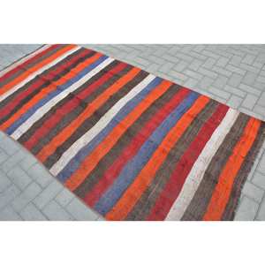Alfombra turca Vintage clásica naranja marrón hecha a mano 4x8,3 pies diseño de retazos altura de pelo de felpa para dormitorio con respaldo de látex - Product Image 4