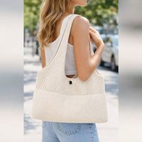 Bolso de Hombro Tejido Estilo Boho Chic para Mujer, Bolso de Mano Casual Hecho a Mano, de Ganchillo, para Playa, Verano, Gran Capacidad, Sin Forro, Elegante