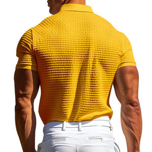 Camiseta deportiva de verano para hombre, Jersey transpirable con diseño de gofres y botones, tejido bordado de estilo informal con patrón sólido - Product Image 6