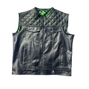 Chaleco de motociclista de cuero genuino para hombre, para uso diario, con forro interior de seda sublimada suave. - Product Image 1