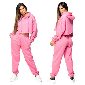 Offre Spéciale Dames Crop Hoodies Rose Couleur Coton Polaire À Manches Longues Crop Top pour Femmes Casual Streetwear Élégant À Capuche Conception - Product Image 1