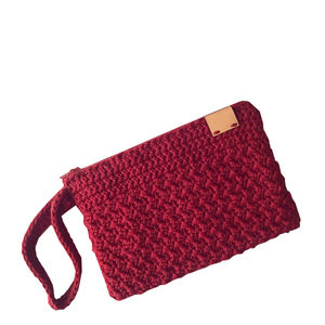 Venta al por mayor de hilo de tejer hecho a mano de poliéster grueso único Color rojo bolso de ganchillo pequeños bolsos de punto Mujer - Product Image 3