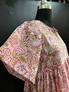 Dernier été robe tunique bohème personnalisée mini longueur imprimé floral col en v avec bouton décoration taille naturelle - Product Image 3
