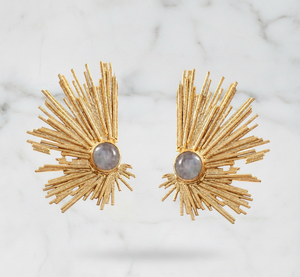 Boucles d'oreilles clous abstraites en argent sterling 925 plaqué or avec pierre de lune arc-en-ciel, mignonnes, sans nickel, sans plomb, pour mariages et fêtes - Product Image 6