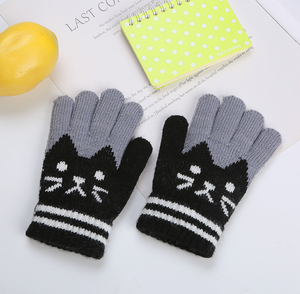 ถุงมือยาวถึงข้อมือทำจากอะคริลิคถักขนแมวน่ารักสำหรับฤดูหนาวสำหรับเด็ก - Product Image 3