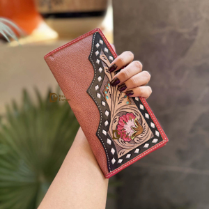 New Designer <b>Men's</b> Long Western Style Leather <b>Wallet</b> RFID Feature Hand Tooled Carving Hot Sale Stylish Cash Holder Gift for Him - Product Image 1