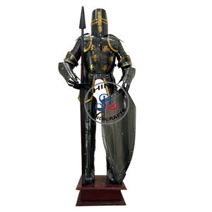ขนาดเต็ม6ฟุตอัศวินนักรบครูเสดชุดเกราะสีดำยุคกลางชุดเกราะเหล็กแข็งพร้อมของตกแต่งบ้าน - Product Image 1