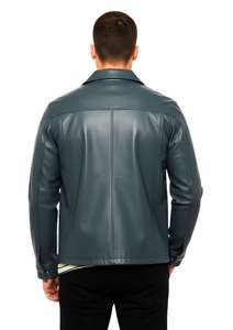 Veste en cuir véritable pour homme avec deux poches poitrine, boutonnée, décontractée, style streetwear - Product Image 5