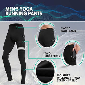 Leggings de fitness taille haute sans couture pour hommes, extensible dans les quatre sens, grande taille avec poches profondes, méthode de tissage tricoté - Product Image 3