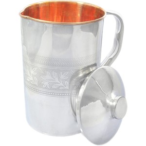 Copper Jug PitcherAyurvedic <b>Drinkware</b> <b>Accessory</b> with Embossed outside Steel and inside Copper Embossed Dinnerware Metal - Product Image 2