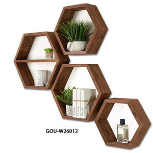Étagères murales hexagonales en bois de pin à quatre niveaux pour pots de fleurs - Product Image 2