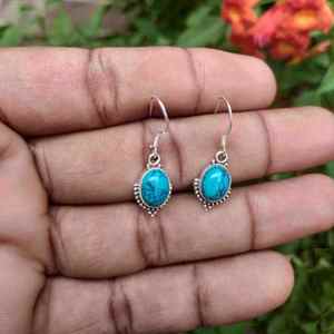 Turquoise 925 argent Sterling fait à la main Dainty Designer boucle d'oreille léger bohème boucle d'oreille bijoux en argent article cadeau en gros - Product Image 1