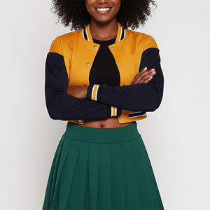 Chaqueta Universitaria de Béisbol con Bloques de Color y Hombros Caídos, Nueva Llegada 2026, Logotipo Bordado en Chenilla Personalizado, Piel de Oveja para Mujer - Product Image 3