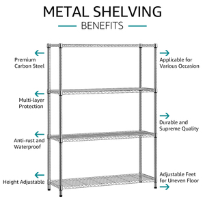 MZG High-End Heavy Duty Metal 4-<b>Shelf</b> <b>Wire</b> Storage Shelving Unit Adjustable Bathroom Garage Kitchen Utility Rack 1400 Lbs - Product Image 3