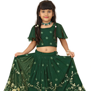 Shoryam Fashion, vêtements traditionnels indiens pour enfants, tenue de fête de mariage, lehenga choli brodé, travail de séquence vert, robe ethnique - Product Image 1