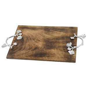 Plateau de service en bois d'acacia de qualité supérieure en gros avec poignées en aluminium nickelé en forme de bois de cerf pour la maison, l'hôtel et les événements, prix le plus bas - Product Image 4