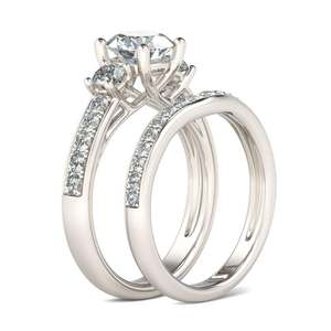 Jeulia Three Stone Moissanite Anniversary Ring <b>Set</b> in <b>Sterling</b> <b>Silver</b> - Product Image 3