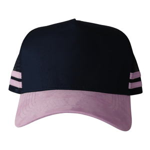 Casquette de camionneur à rayures latérales 5 panneaux broderie Logo Patch Beige/Rose Noir Snapback Boucle à une rangée Styles australiens OEM unisexe - Product Image 5