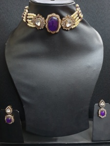 Purple Stone <b>Kundan</b> Choker Necklace Purple Diamond <b>Jewelry</b> Set Bollywood Inspired Designer Necklace Royal Wedding <b>Jewelry</b> - Product Image 6