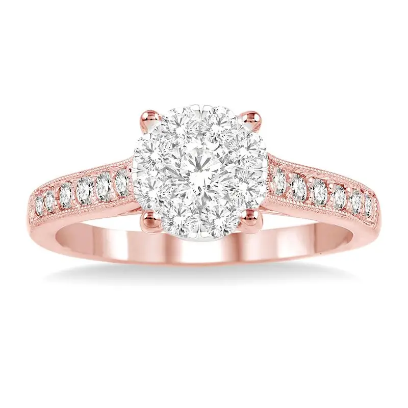 Round Diamond Solitaire 0.75TCW 14K Rose Gold Halo Engagement Solid Gold Ring Gift For Her Wedding Ring for Women