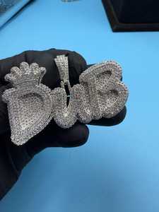 Colgante de Hip Hop con Letra Inicial DUB, Diseño de Corona, Moissanita de Corte Redondo, Plata 925, Joyería Fina para Fiestas, Colgantes y Dijes - Product Image 3