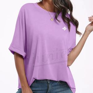 ขายร้อนที่กําหนดเองบริการ OEM สไตล์ล่าสุดผู้หญิงเสื้อยืดสวมใส่สบายๆสีทึบน้ําหนักเบาผู้หญิงเสื้อยืด - Product Image 3