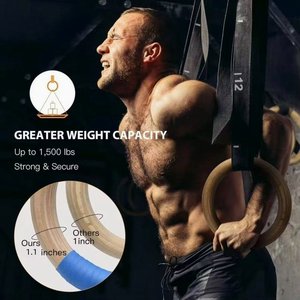 Wooden Gymnastics Rings Adjustable Suspension Trainer Non Slip Numbered <b>Straps</b> Pull Up Exercise Rings for Home Gym - Product Image 5