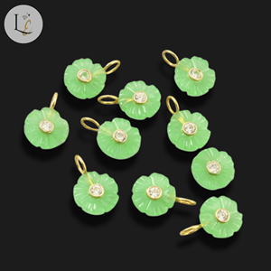 Pendentif en chalcédoine verte naturelle sculptée en forme de fleur avec incrustation de zircon, fait à la main, en argent sterling 925, pendentifs fins, breloques, 12 mm - Product Image 5