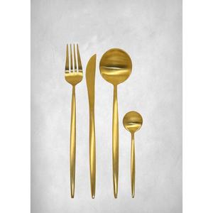 Stainless Steel <b>gold</b> Polished royal look flatware set high quality Western Style Long Round Handle set for home wedding hotel - Product Image 1