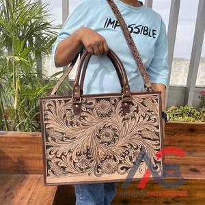 Bolso de mano de cuero de color hecho a mano de estilo Vintage, bolsos de compras marrones de alta calidad a la moda para mujer - Product Image 1