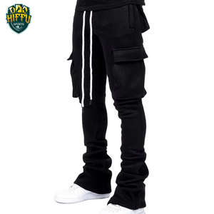 Pantalones de chándal acampanados de lana de algodón 100% con bolsillos Cargo, pantalones elásticos de estilo holgado de cintura media, pantalones de chándal acampanados apilados para hombres - Product Image 2