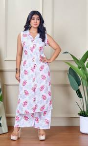 Tenue Kurti tendance sans manches avec imprimé Inbox pour femmes, idéale pour les réceptions de mariage et les célébrations festives - Product Image 4