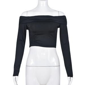 T-shirt d'été au crochet pour femmes Sexy plissé haute élasticité imprimé haut court col en U découpe longue épaule carrée débardeur pour - Product Image 6